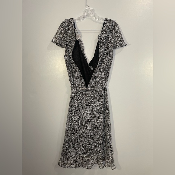 Vintage Danny & Nicole Faux Wrap Midi Dress Ruffle Black White Size 14 Lined - Picture 9 of 14